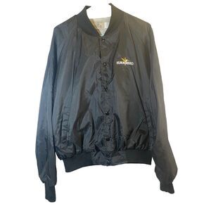Vintage‎ Red Head Hummingbird Embroidered Satin Jacket Windbreaker XL Black